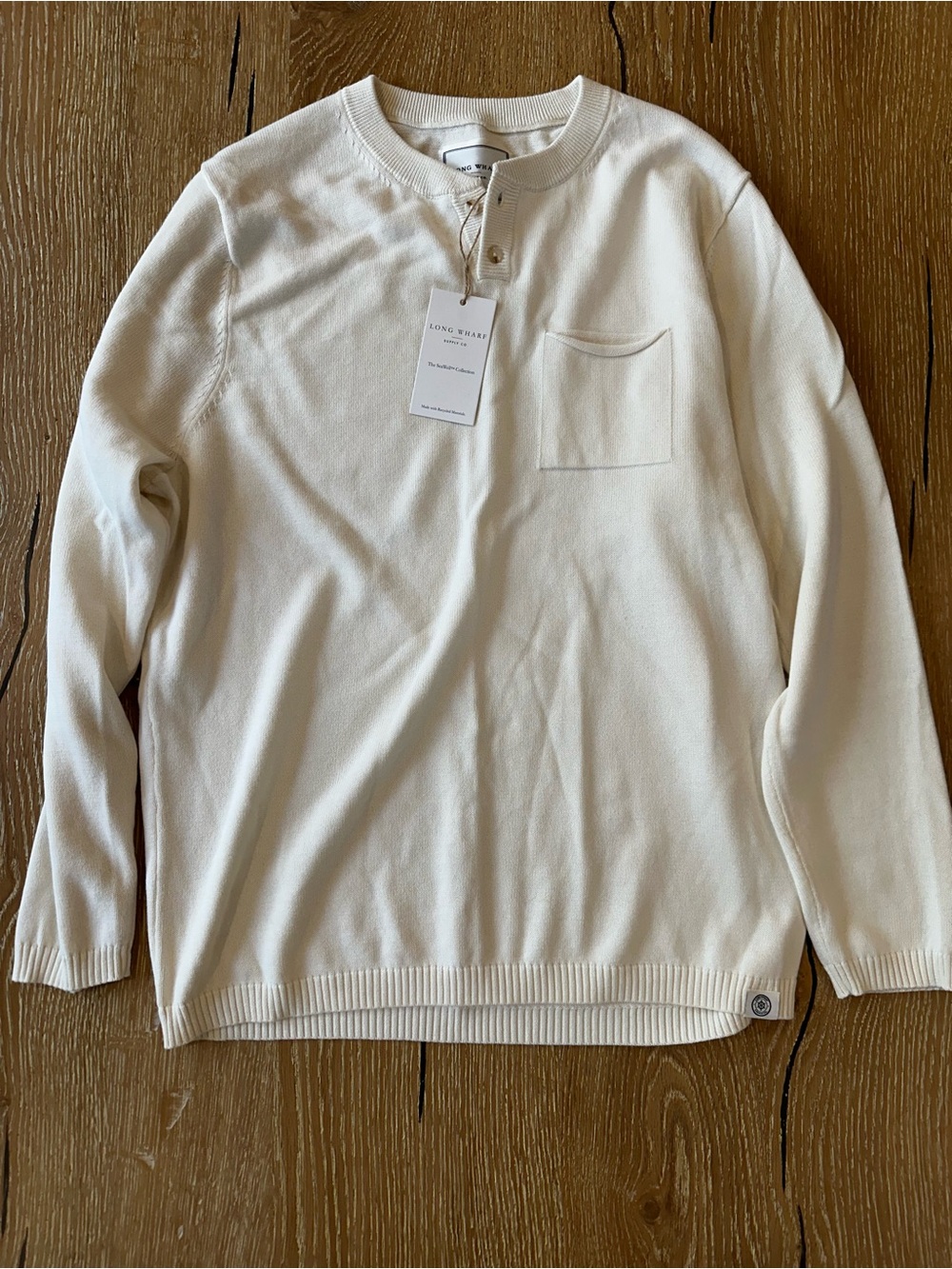 Long-Sleeve Cream Henley Pocket Tee - Newport SeaWell® Pocket Henley